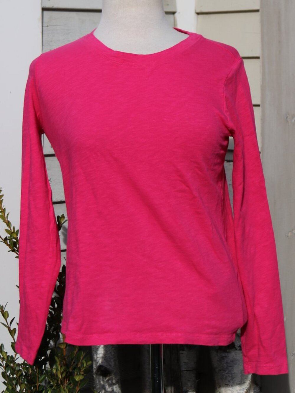 J CREW Pink Cotton Classic Long Sleeve Crew Neck Girlfriend Tee Sz SMALL